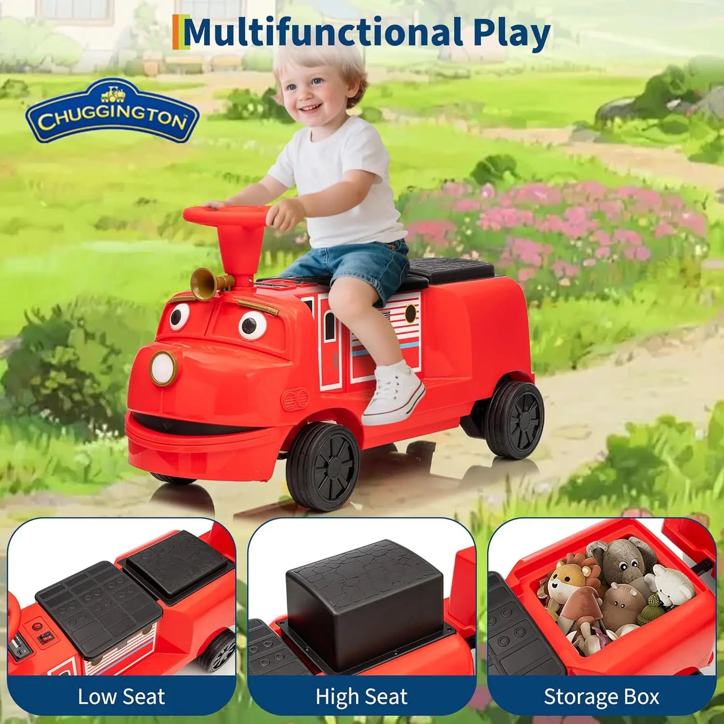 12V 3-Seater Ride On Train for Kids | Ride On Toy Car with 2 Speeds One-Button Start | Best Gift for Toddlers