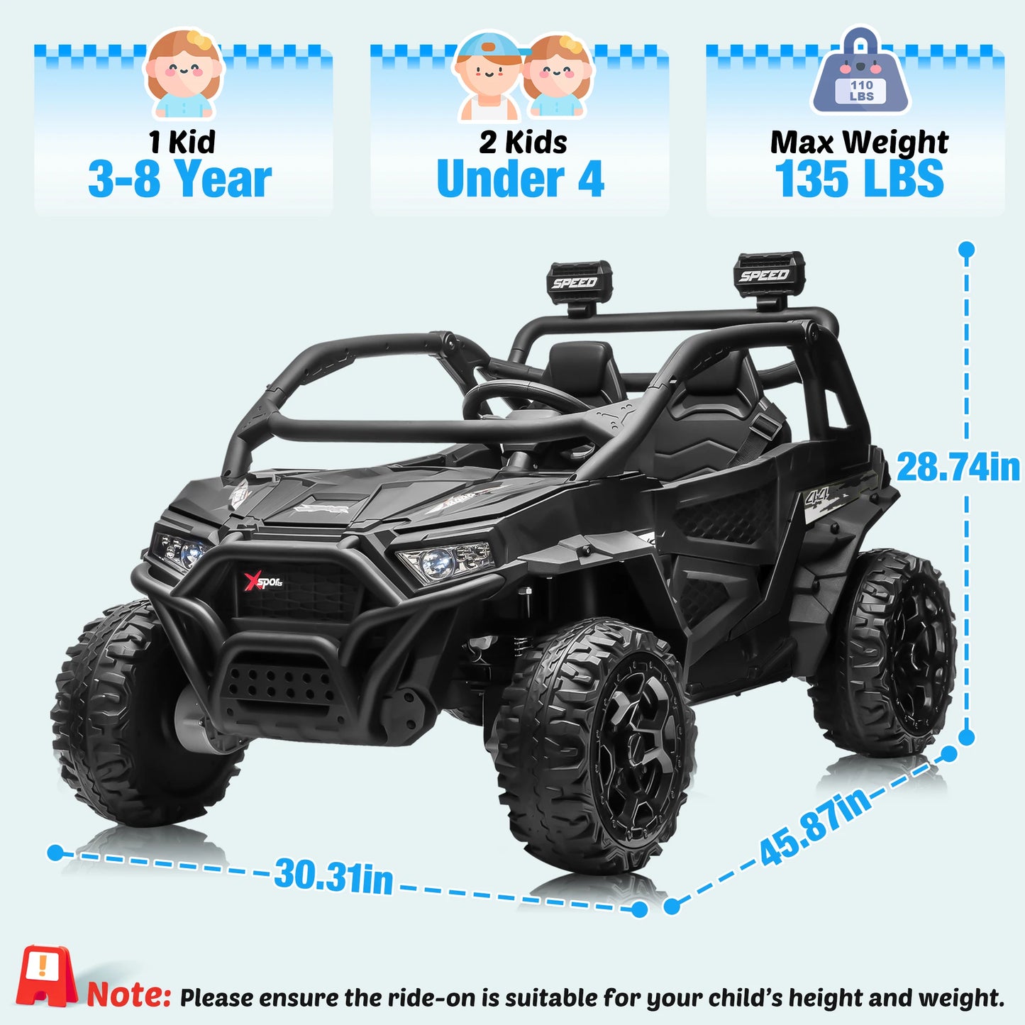 24V 4WD Kids Electric Off-Road UTV with Remote Control(Age: 3 to 10 Years)