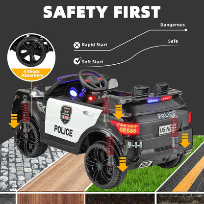 12V Kids Police SUV Ride-On w/ Remote, Siren & LED Lights | 1-Seater