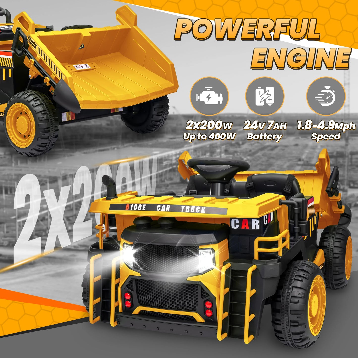 24V 2-Seater Kids Dump Truck 400W w/ Remote & Dump Bed& Shovel