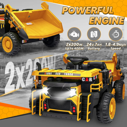 24V 2-Seater Kids Dump Truck 400W w/ Remote & Dump Bed& Shovel