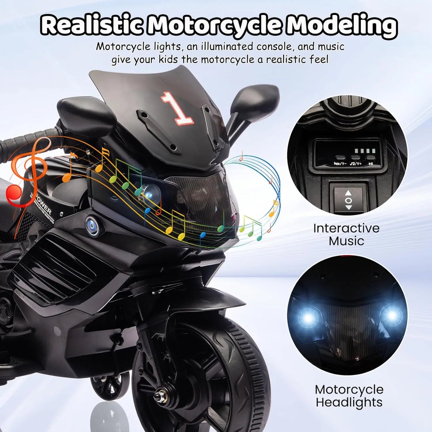 6V Ride-On Motorcycle for Toddlers w/ Training Wheels & Lights(3-6Y)