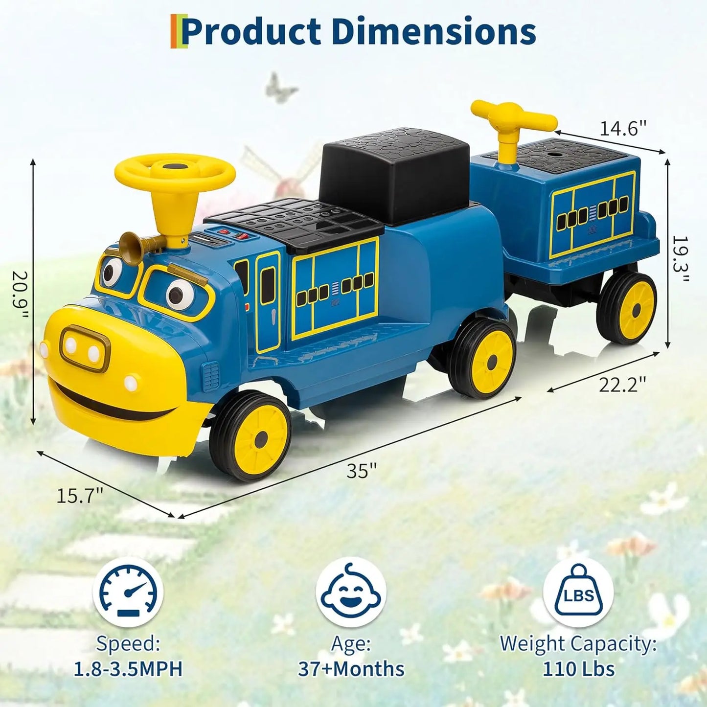 12V 3-Seater Ride On Train for Kids | Ride On Toy Car with 2 Speeds One-Button Start | Best Gift for Toddlers