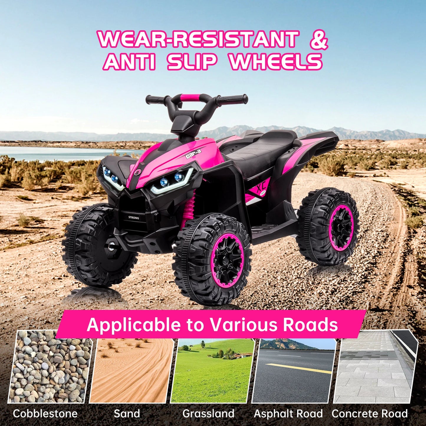 12V Kids Ride-On ATV w/ Remote, Lights & Music | Battery Powered Quad for Kids(Ages: 3-8Y)