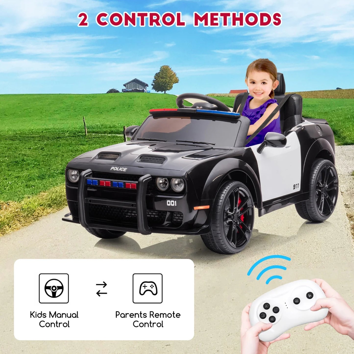 12V Kids Electric Ride-On Police Car with Remote & LED | Kids Rider(Recommended Age - 3-6 Years)