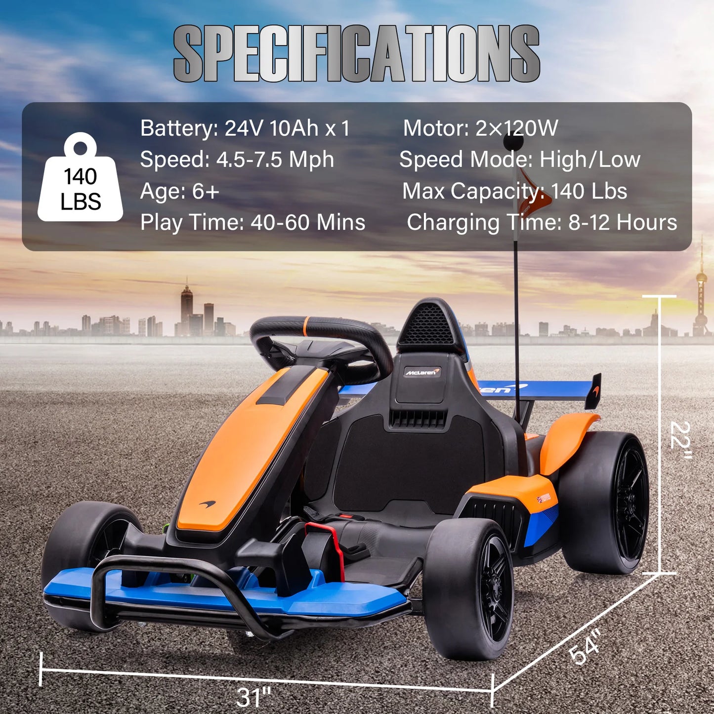 24V Kids Electric Go Kart 2x120W Powerful Drift Racer  | 10AH Large Battery for Age 3+