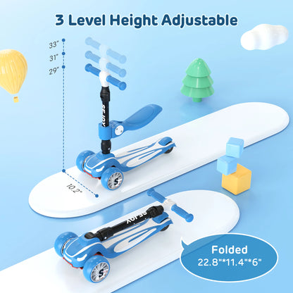 Kids 3-Wheel Scooter w/ LED Wheels & Seat Adjustable | Sit/Stand Child Toddler Toy