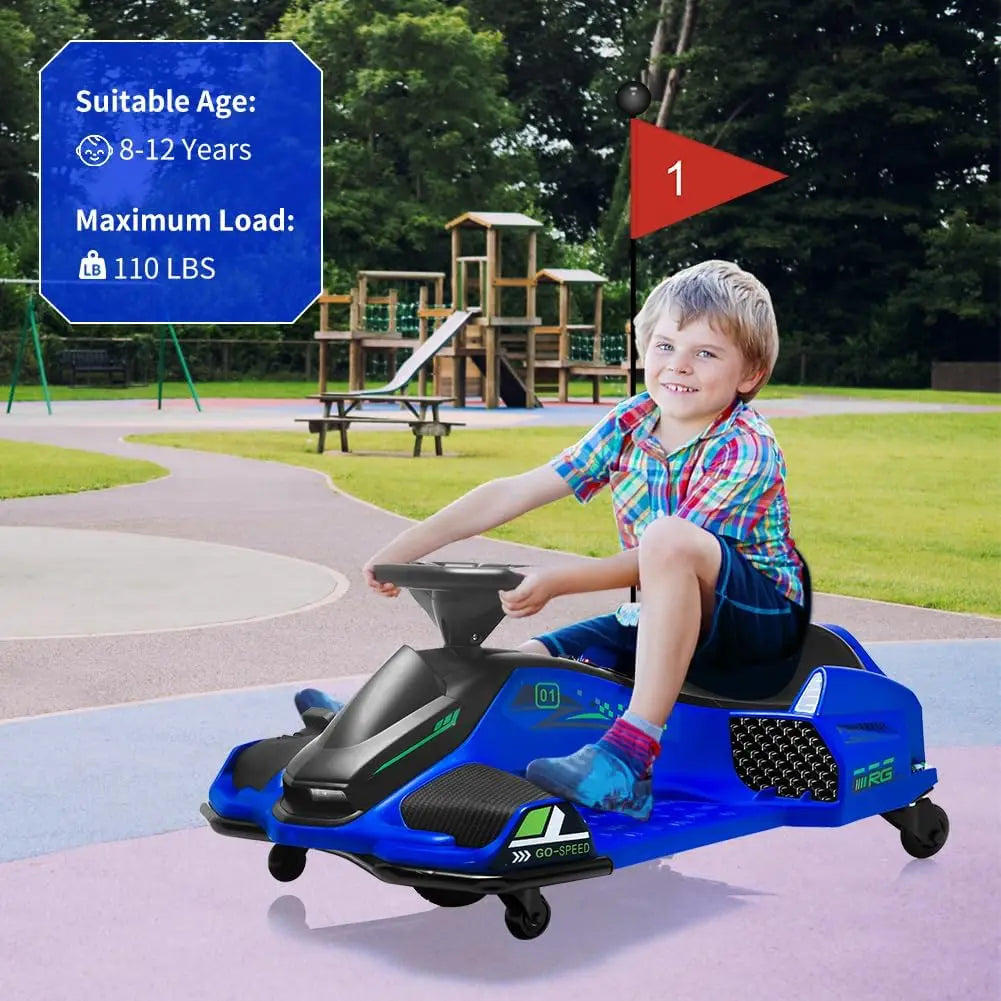 24V Kids Ride on Drift Car | Electric Drifting Go-Kart Up to 7.5 MPH(Age: 4-12Y)