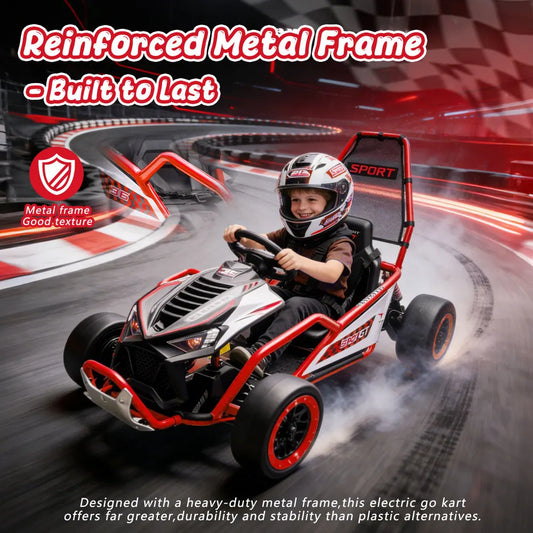 24V Crazy Drift Go Kart | 400W Powerful Ride-On | 5–7.5 MPH W/Protective Roll Cage & EVA Front Tires( Age: 5-14Y)