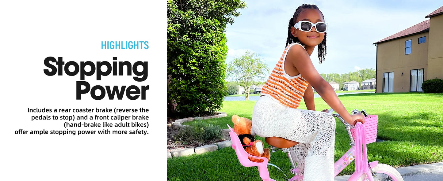 JOYSTAR Little Daisy Kids Bike for Girls & Boys | Doll Seat & Streamers | Ages 2–7 | Kids Rider