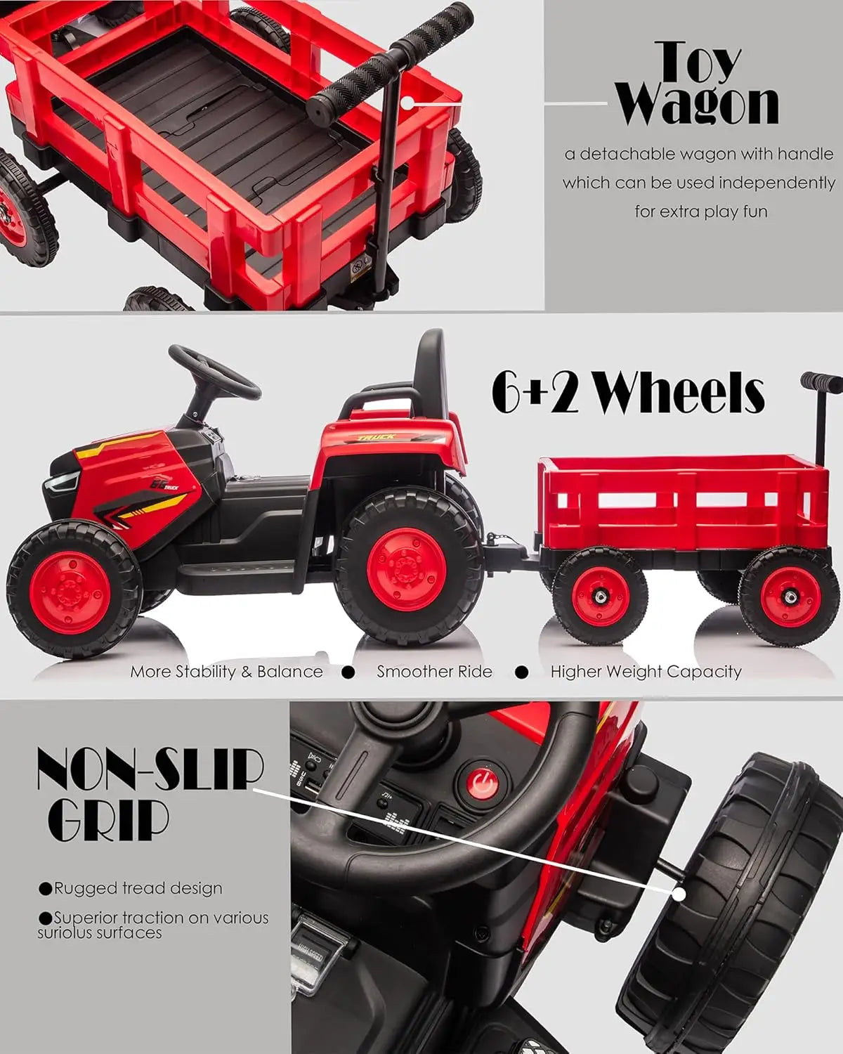 12V Kids Ride-On Tractor with Trailer (Ages 3–8) | Toddlers Ride on Tractor with Detachable Trailer