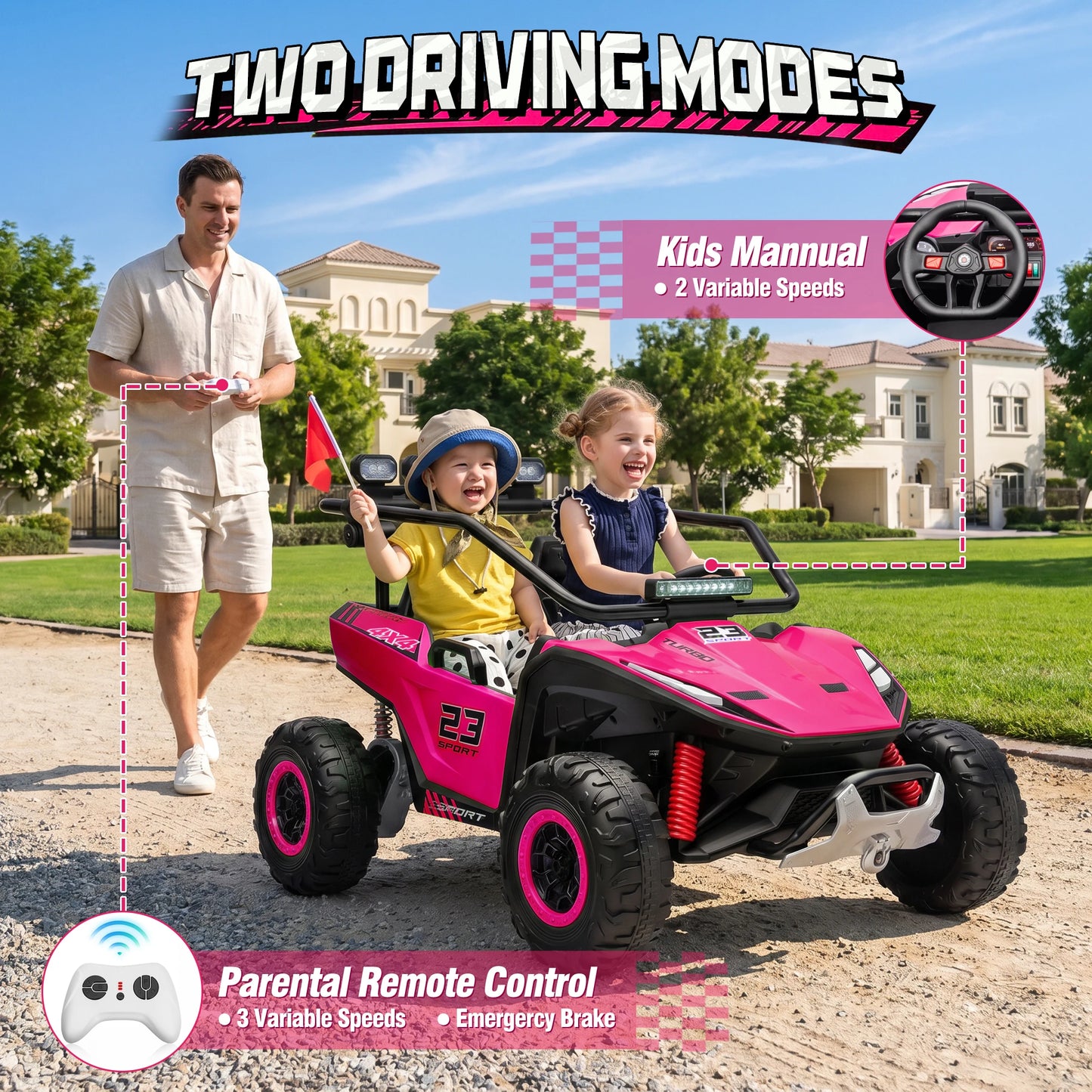 24V 4WD 2-Seater Kids Ride-On UTV Buggy w/ Remote | Kids Rider