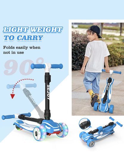 Kids 3-Wheel Scooter w/ LED Wheels & Seat Adjustable | Sit/Stand Child Toddler Toy