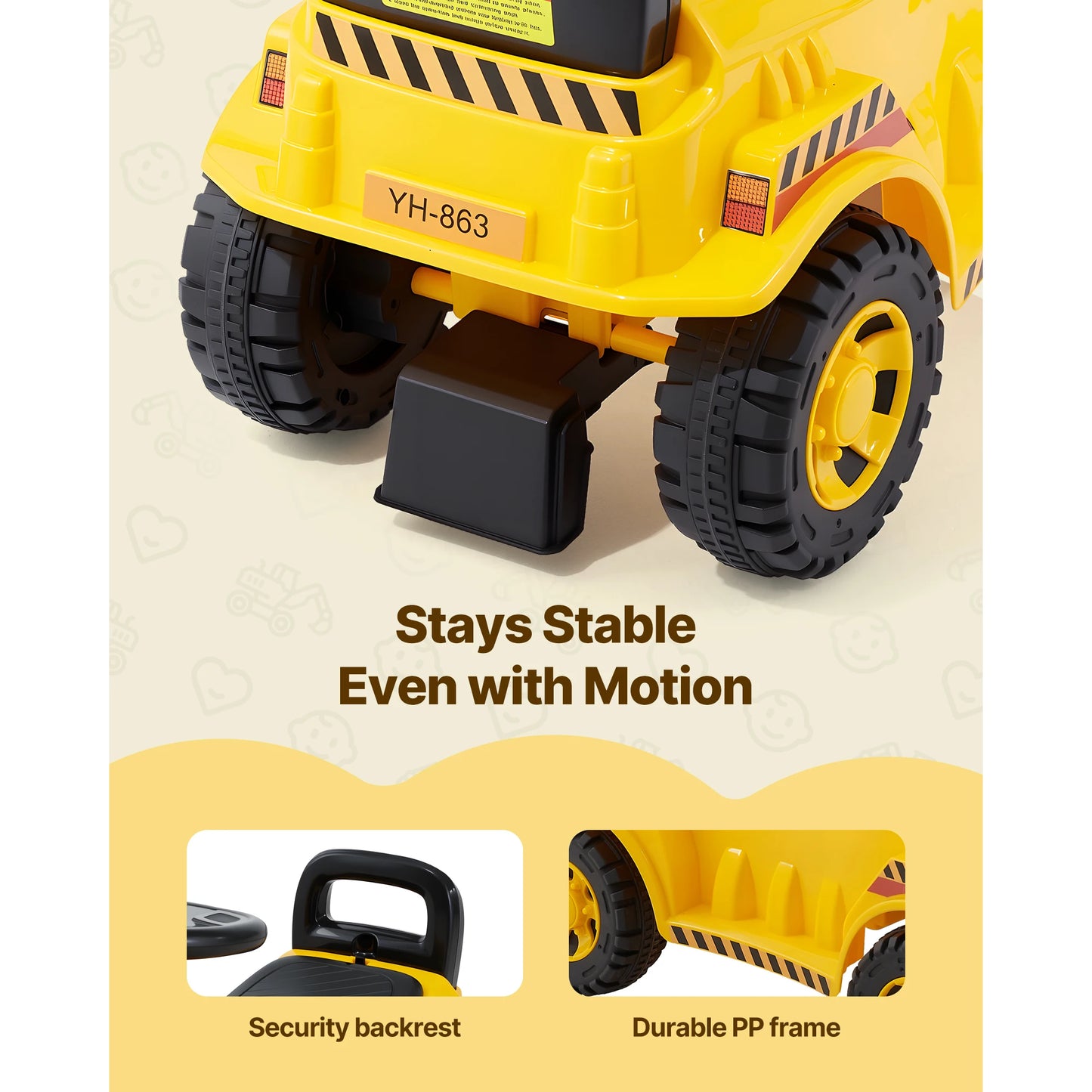 Toddler Ride-On Excavator | Foot-to-Floor Digger with Helmet | Kids Rider