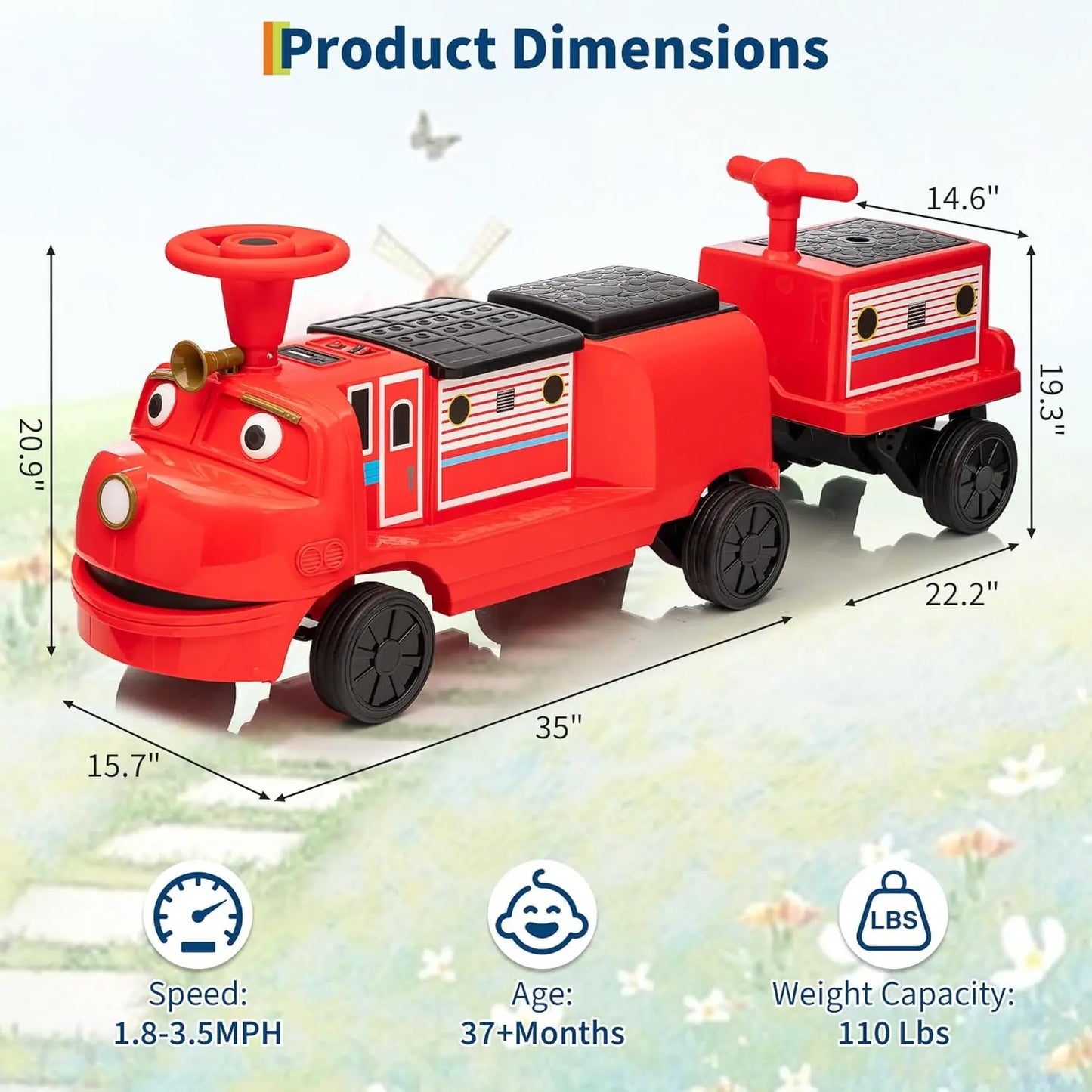 12V 3-Seater Ride On Train for Kids | Ride On Toy Car with 2 Speeds One-Button Start | Best Gift for Toddlers