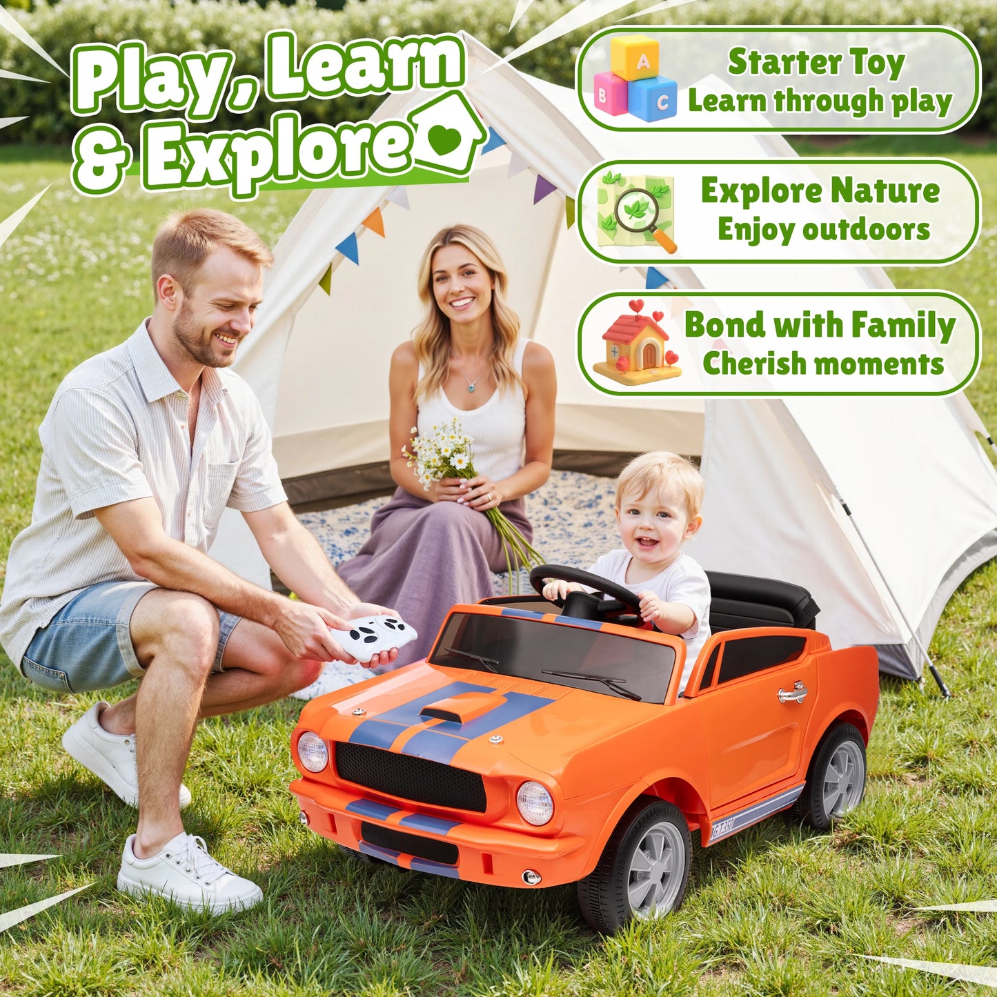 [Official Licensed] - 12V Shelby GT350 Kids Electric Car - 2WD W/ Parent Remote Control & Safety Belt - All-Terrain Ride-On