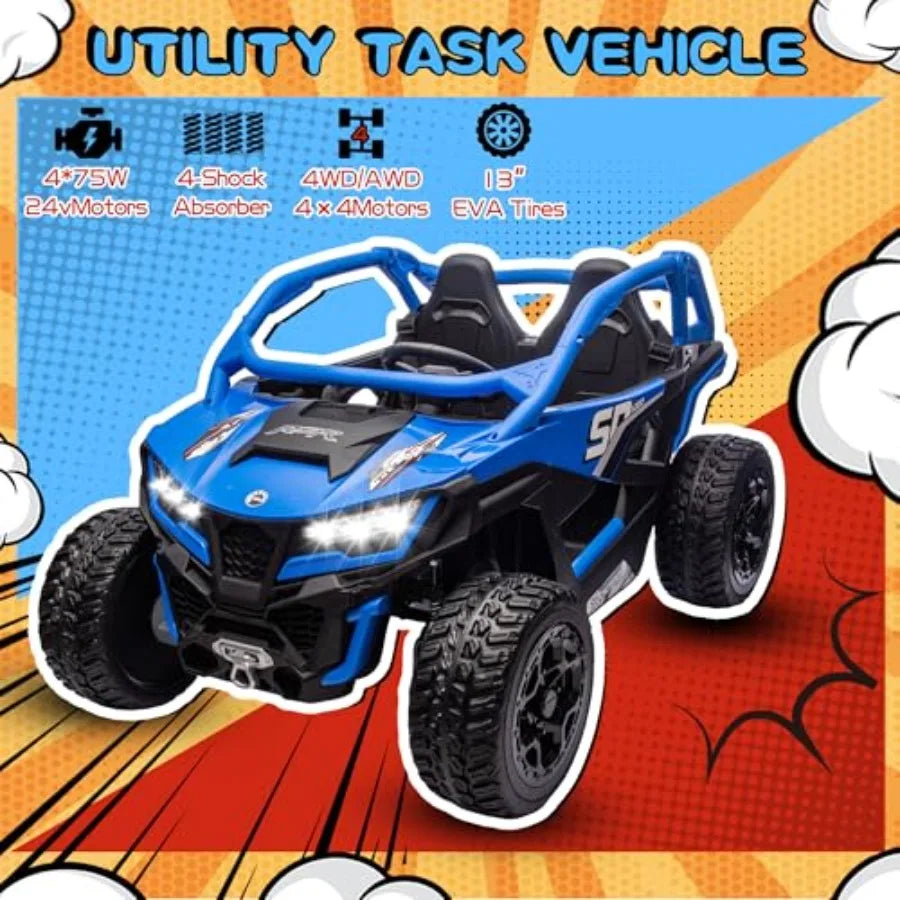 XL 24V 10Ah Big 2-Seater 4X4 4WD Kids UTV w/ Remote Control