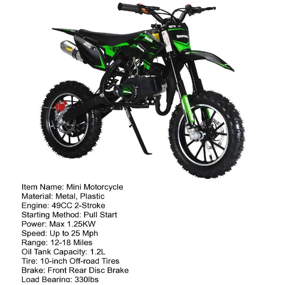 49cc Mini Kids Dirt Bike 2-Stroke Gas Motorcycle W/ Off-Rode Tire Up To 25 MPH