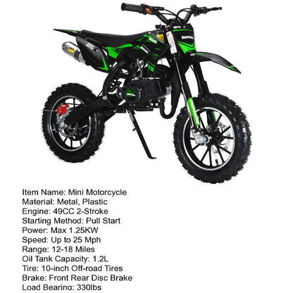 49cc Mini Kids Dirt Bike 2-Stroke Gas Motorcycle W/ Off-Rode Tire Up To 25 MPH