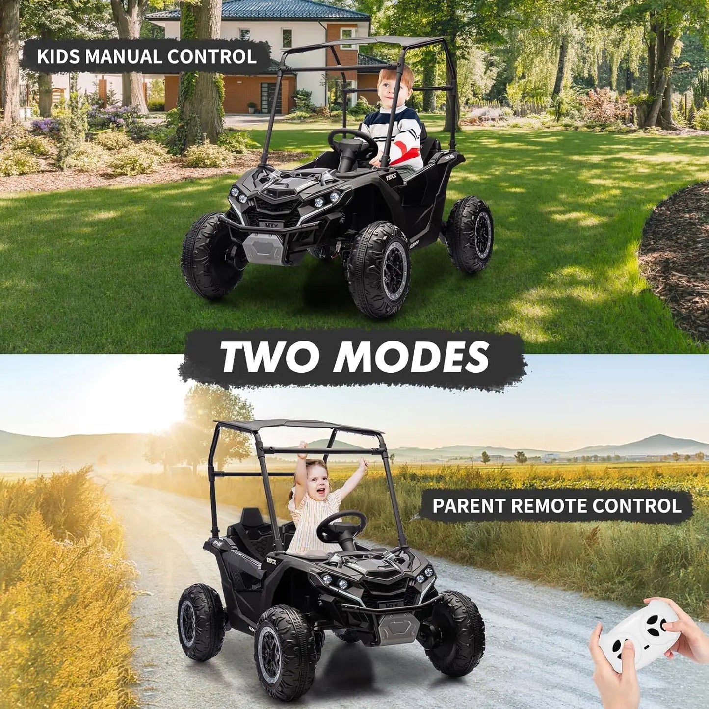 24V Kids Ride-On Golf Cart w/ Tent 4Wheel Drive & Parent Remote (Age: 4-12Y)