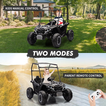 24V Kids Ride-On Golf Cart w/ Tent 4Wheel Drive & Parent Remote (Age: 4-12Y)