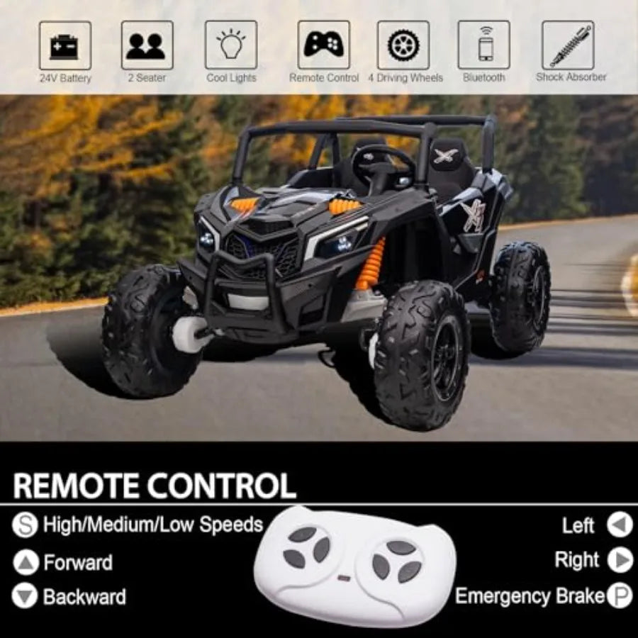 24V XXXL Ride-On Electric UTV Car for big Kids with Dual Seat & Remote Control | 2WD/4WD 200LBS Capacity & 4x100W Powerful Motor