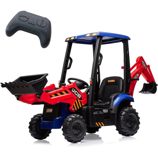 4-in-1  12V Kids Ride-On Excavator with Remote Control | Front Loader Digger Horn Adjustable Seat