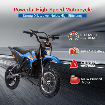 36V 500W Kids Electric Dirt Bike w/ Dual Brakes | Off-Road Motorcycle for Big Kids(6-16Y)