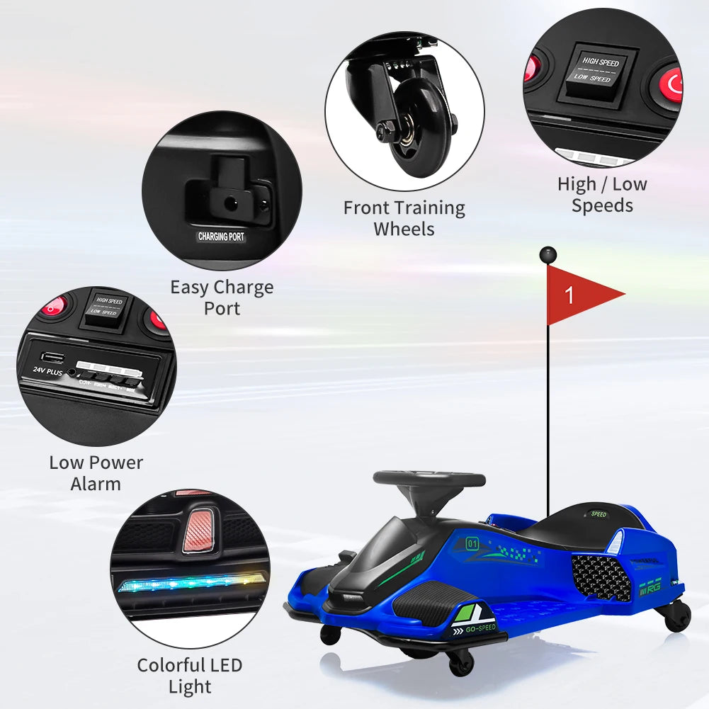 24V Kids Ride on Drift Car | Electric Drifting Go-Kart Up to 7.5 MPH(Age: 4-12Y)