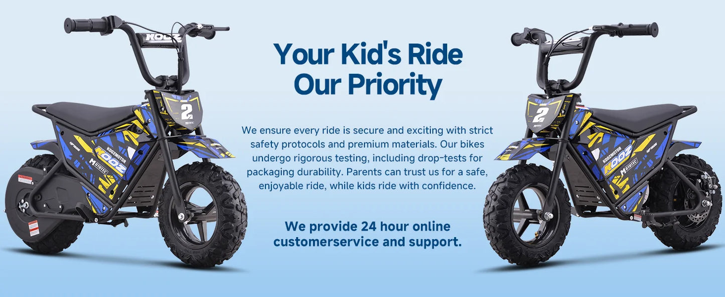 KOOZ HP120E 24V 250W Kids Electric Dirt Bike | Max Speed - 10 MPH & 7.5 Miles Range(Age: 5+)