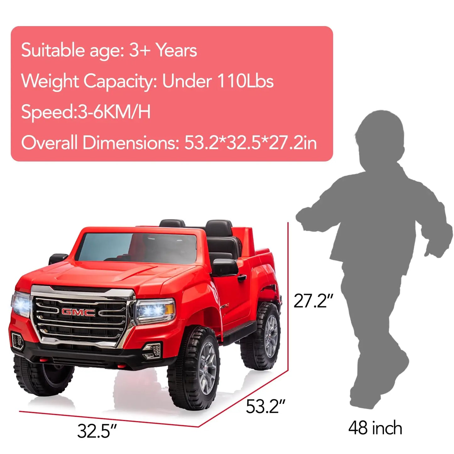 GMC 24V 2-Seater Kids Ride-On Truck w/ Remote & LED