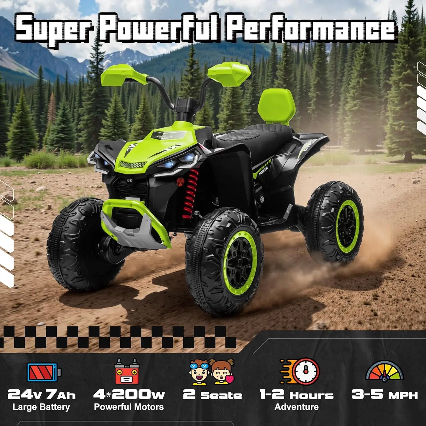24V 4WD 2-Seater Ride-On ATV | 4×200W Motors | Kids Rider