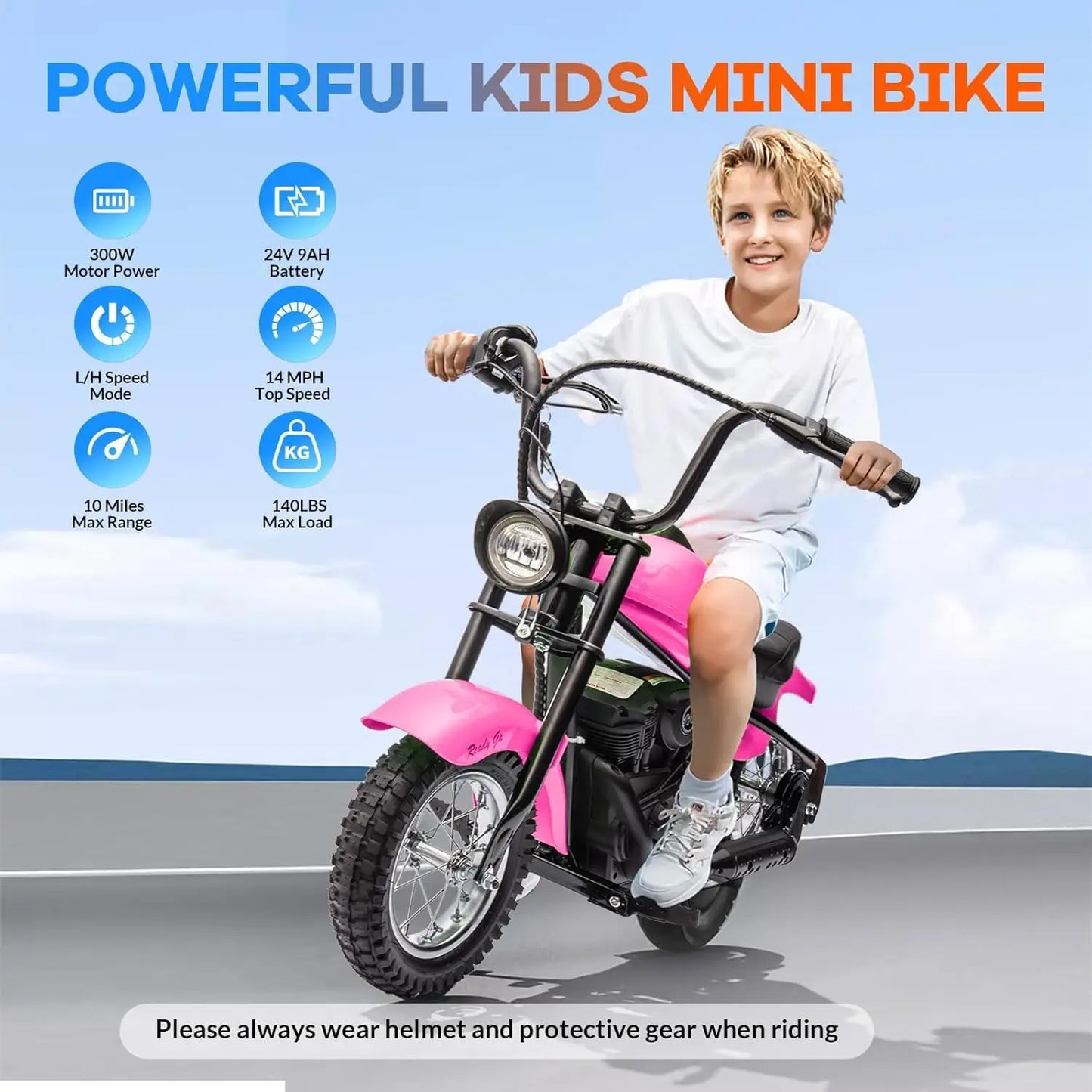 24V 250W Kids Electric Dirt Bike 2-Speed w/LED Light & Leather Seat | Electric Motorcycle for Kids