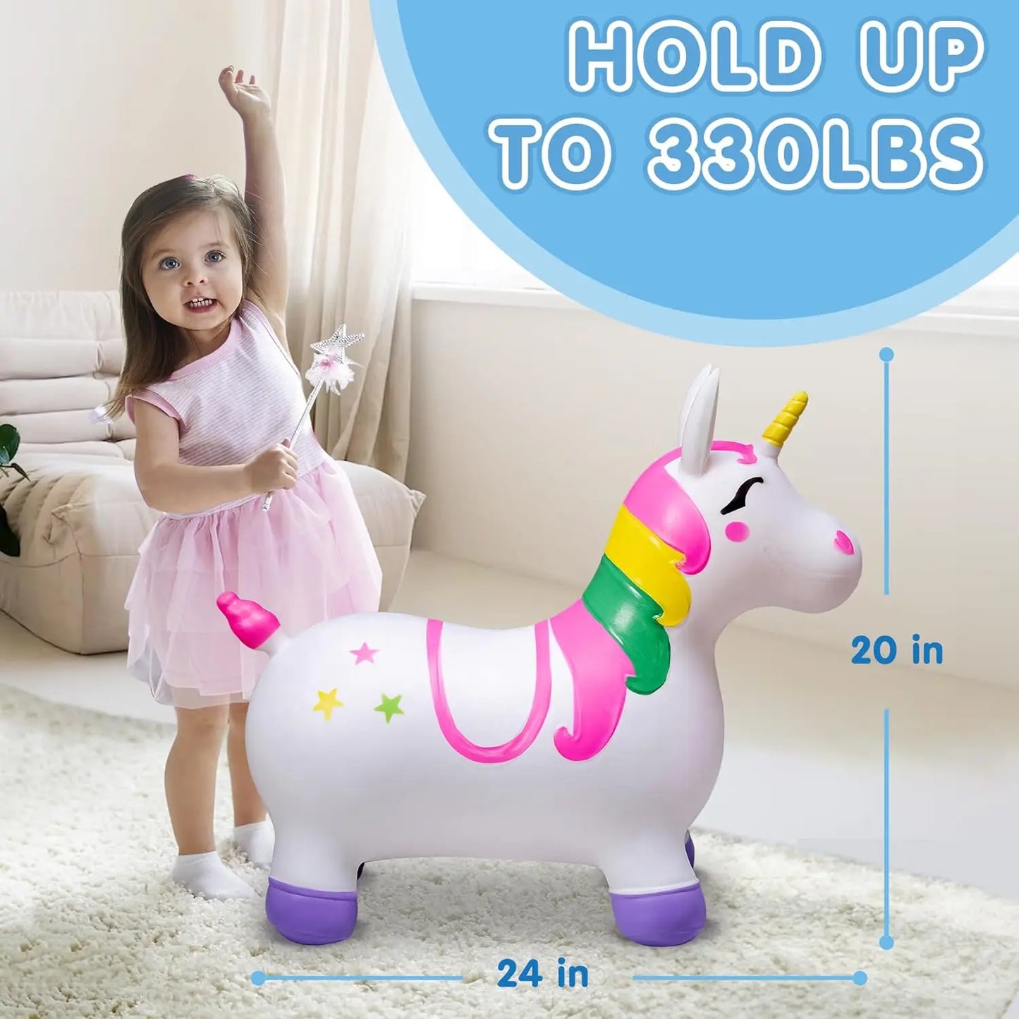 JOYFY Inflatable Unicorn Bouncer for Kids | Ride-On Hopper | Kids Rider