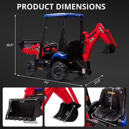 4-in-1  12V Kids Ride-On Excavator with Remote Control | Front Loader Digger Horn Adjustable Seat