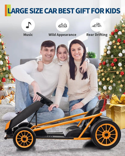 24V Kids Drift Go Kart 2x300W High-Speed 8.5 MPH | High Speed Drifting Car with Full Metal Body(Age: 5-12 Years)