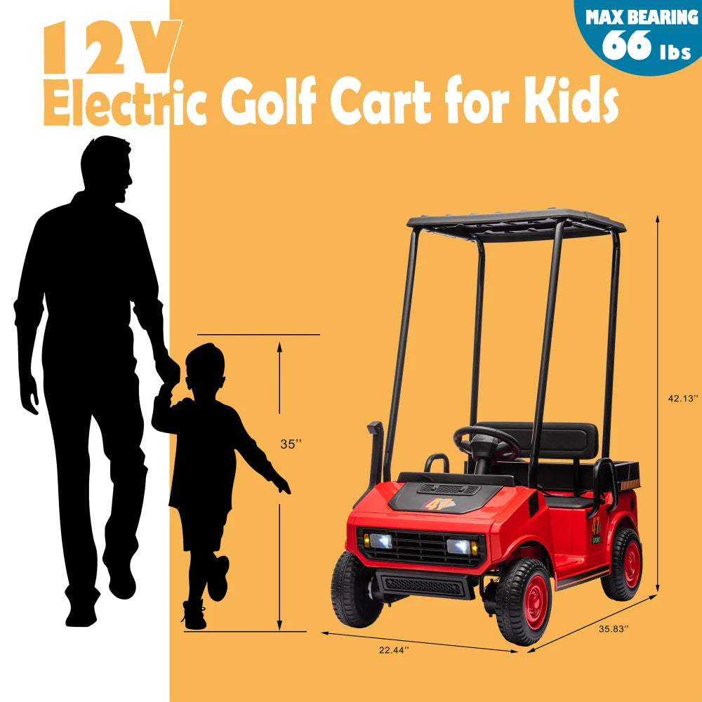 12V Ride On Golf Cart with Roof for Kids | Ages 3+ |Outdoor/Off Road/Electric Car