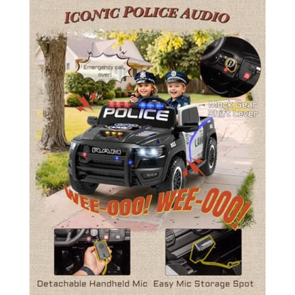 24V Licensed Ram 1500 RHO Police Ride On Car | 2 Seater Electric Truck with Parent Remote Control, Siren, Flashing Lights