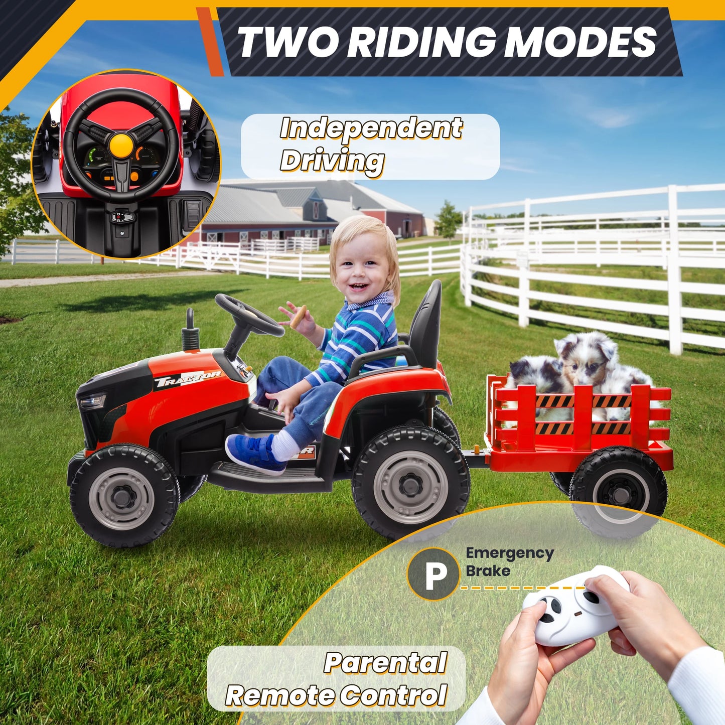 24V Kids Ride-On Tractor w/ Trailer & Remote Control | 2-IN-1 Power Tractor