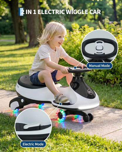 12V 2-in-1 Electric Wiggle Car for Ages 2–6 | Flashing Wheels | 2 In 1 Ride On Swing Car With Pedal For Toddlers