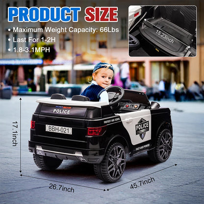 12V Kids Police Truck Ride-On Car w/ Remote, Siren & Lights | 1-Seater
