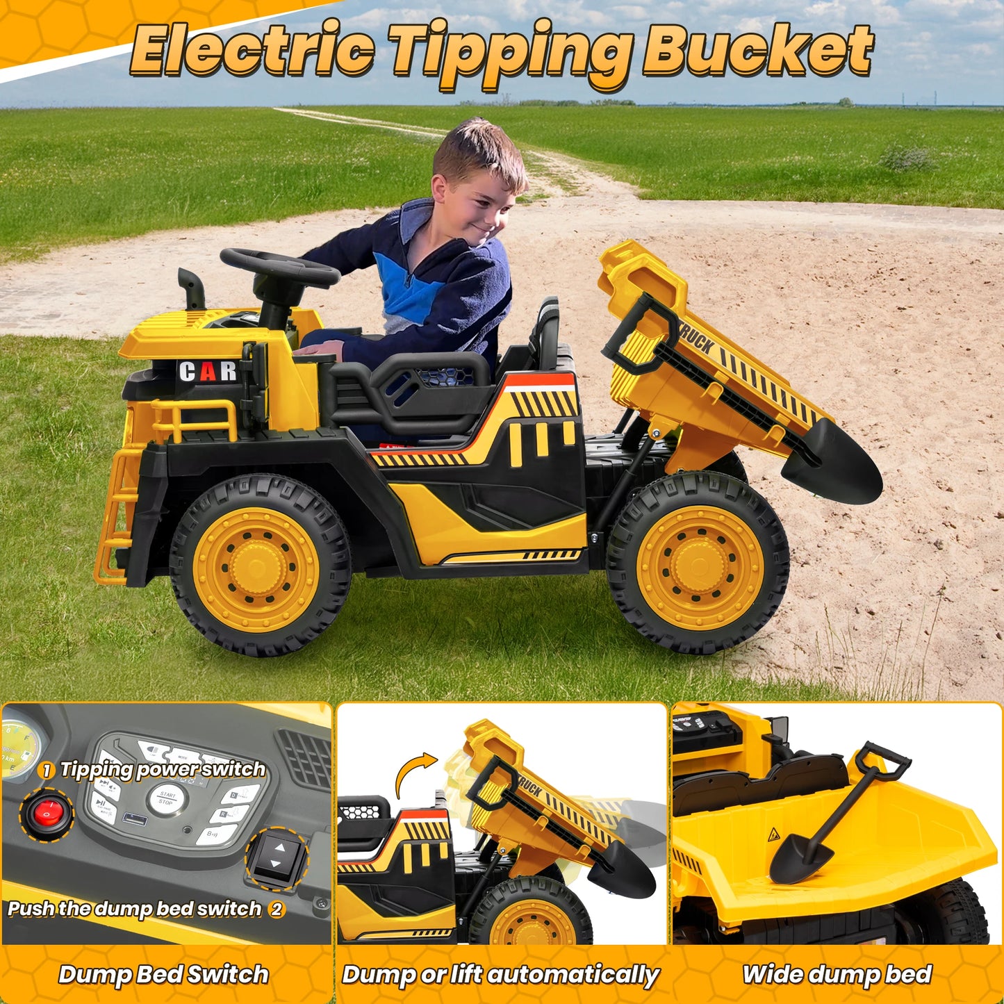 24V 2-Seater Kids Dump Truck 400W w/ Remote & Dump Bed& Shovel