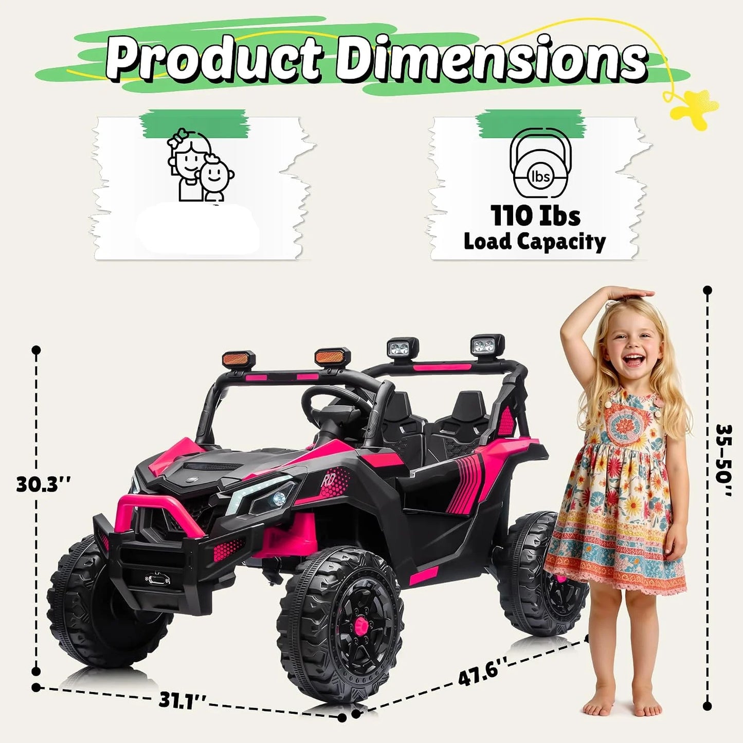 2 Seater 24V 4WD Kids Electric Ride-On UTV Off-Road Buggy with Remote | Best Gift for Kids Boys Girls