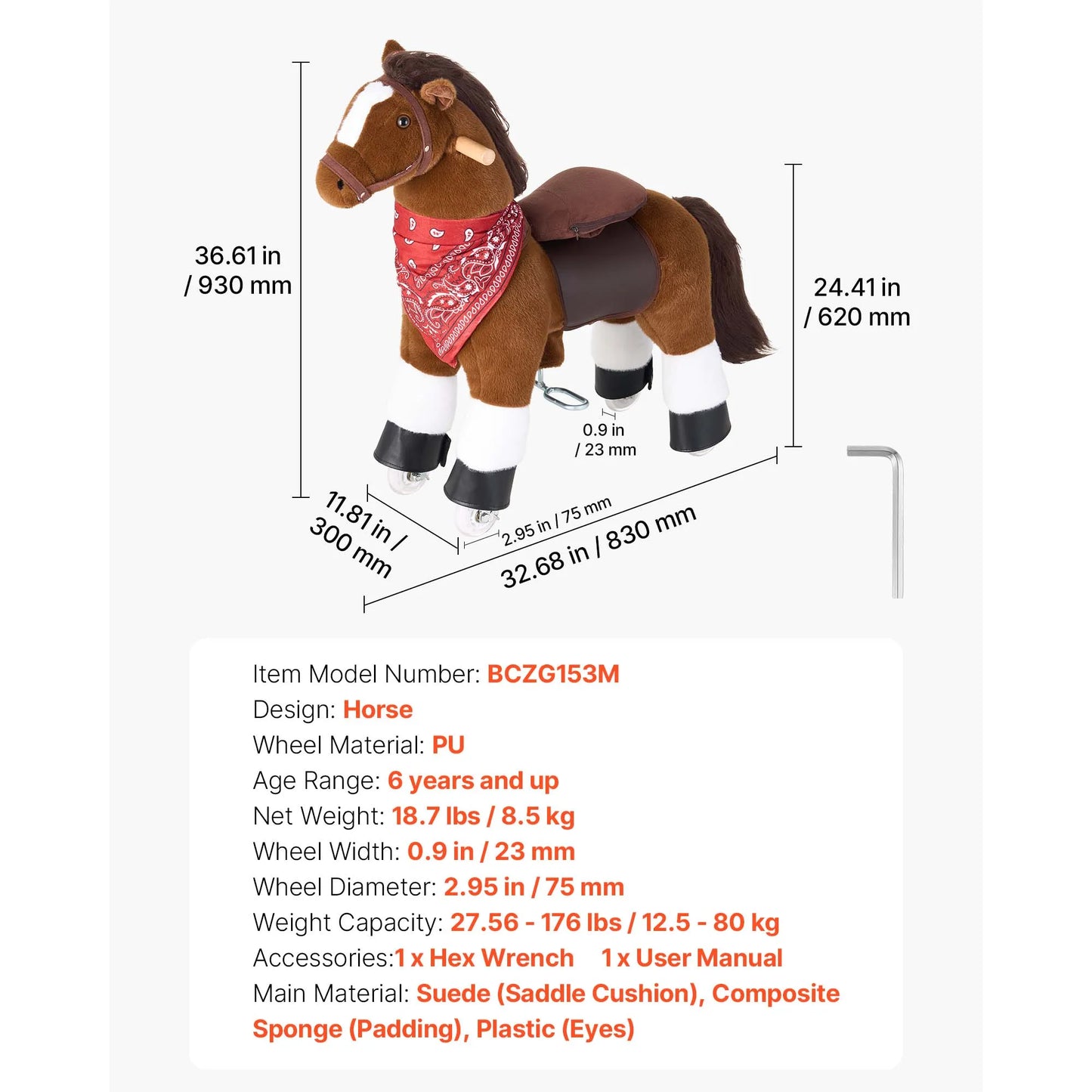 Kids Ride-On Horse Pony Toy for Ages 1+ | 176 lbs Capacity | Kids Rider