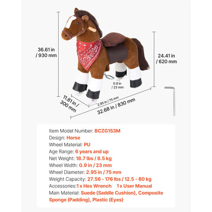Kids Ride-On Horse Pony Toy for Ages 1+ | 176 lbs Capacity | Kids Rider