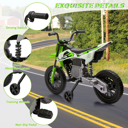 12V Kids Electric Dirt Bike w/ Training Wheels & Music | Safe Ride-on Motorcycle for Children(Age: 3 to 6Y)