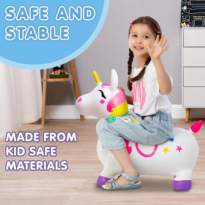 JOYFY Inflatable Unicorn Bouncer for Kids | Ride-On Hopper | Kids Rider