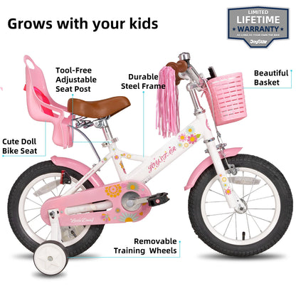 JOYSTAR Little Daisy Kids Bike for Girls & Boys | Doll Seat & Streamers | Ages 2–7 | Kids Rider