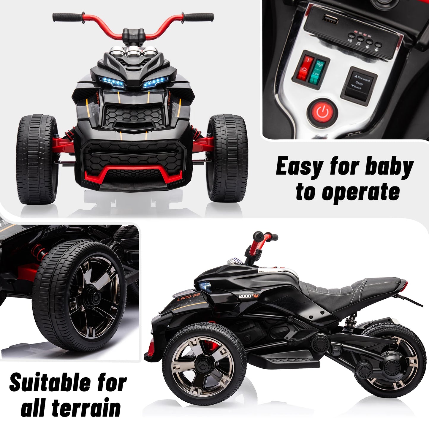 12V Kids ride-On 3-Wheel ATV Motorcycle w/ Lights & Music (Age: 2 to 8Y )