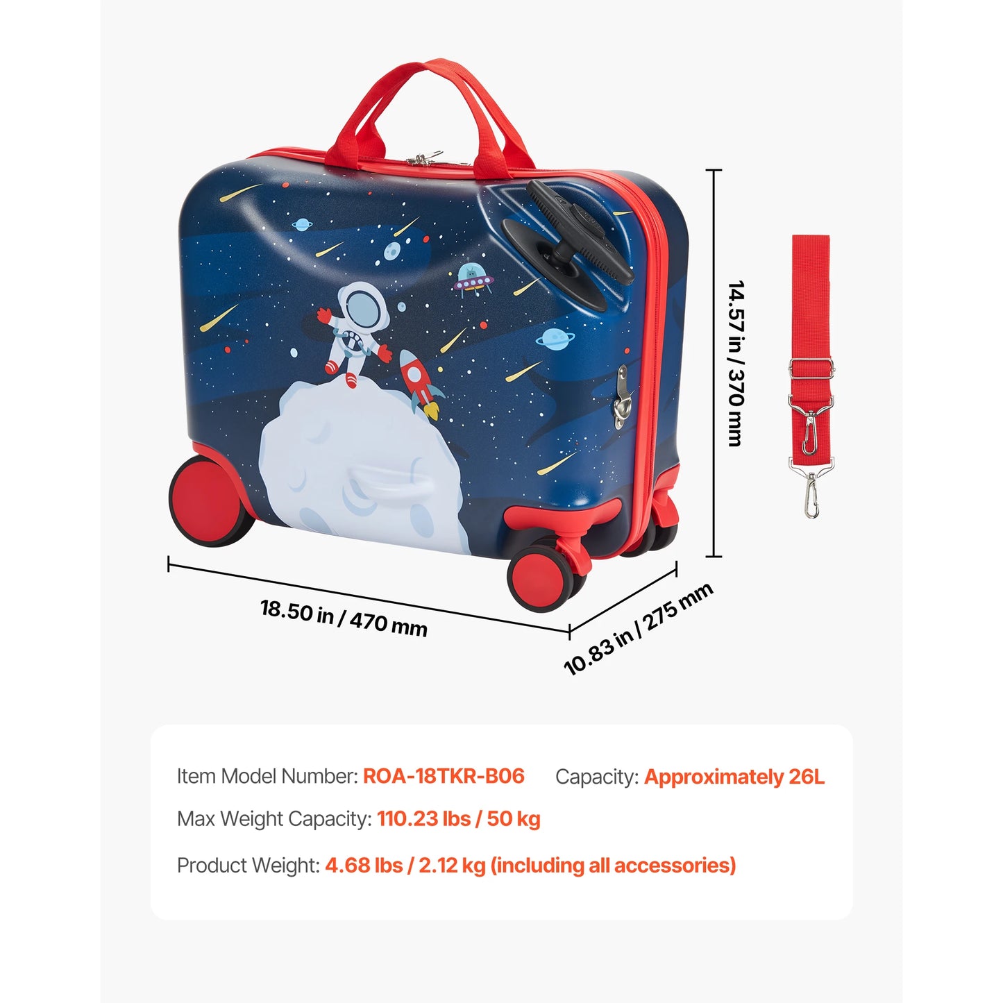 18" Kids Ride-On Suitcase for Toddlers | 26L Carry-On Luggage | Kids Rider